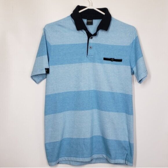 Coach Men's Polo Golf Shirt Short Sleeve Stripes Blue Size Large - Picture 2 of 11